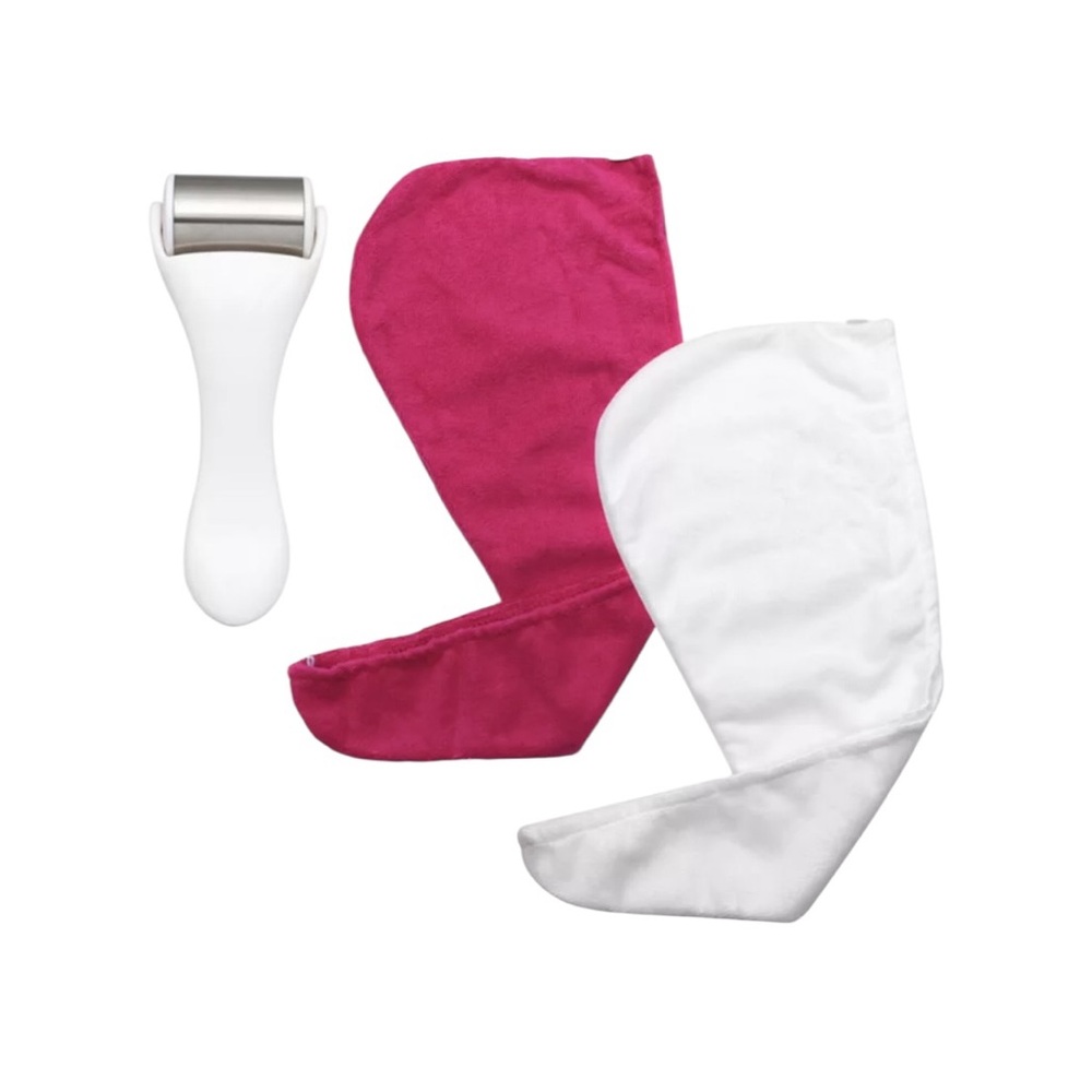 Refresh & Soothe Ice Roller Set with Pink and White Towels - Picture 2 of 3